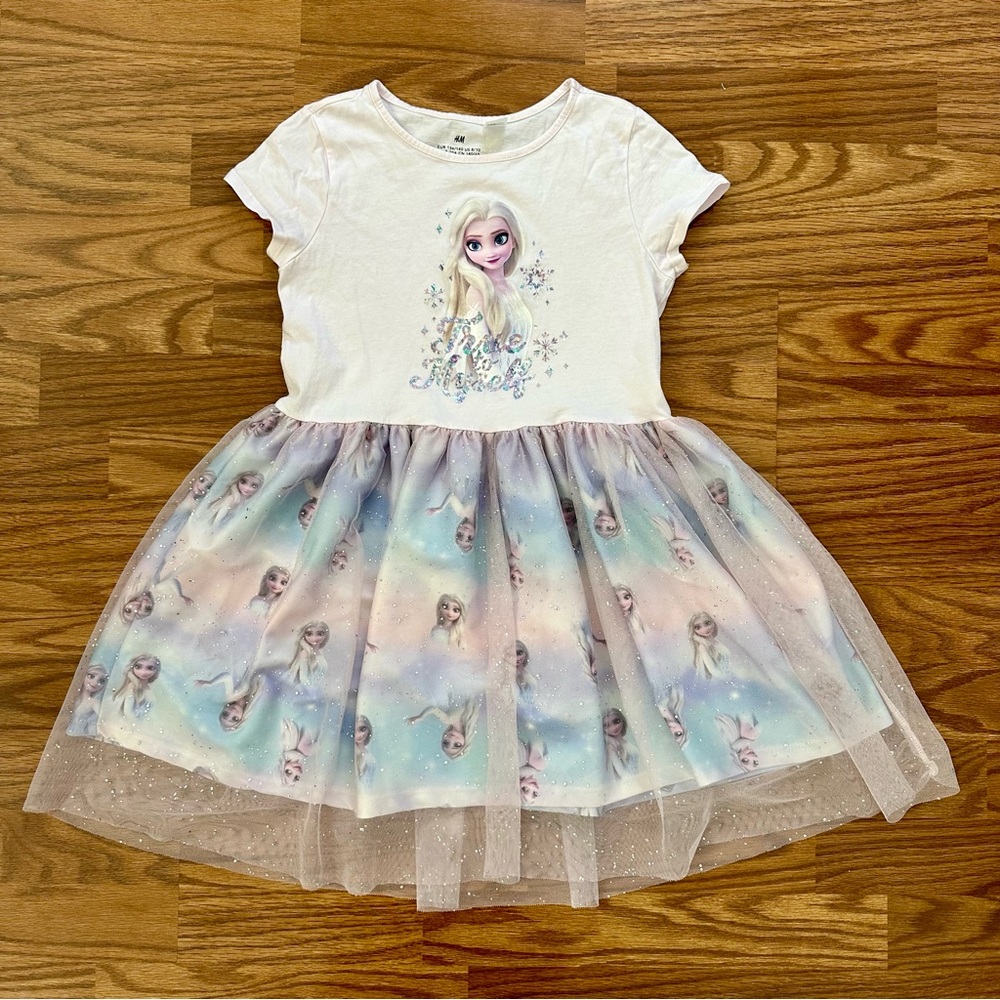 H&M Disney Frozen Girls 8-10 Short Sleeve Spring Summer Dress Elsa Tulle EUC!